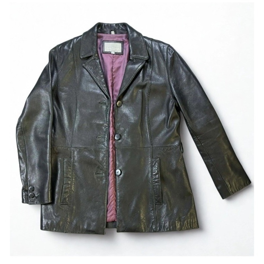 Juliet Michelle by Adler Womens Black Leather Jacket Large NZ Lambswool Coat